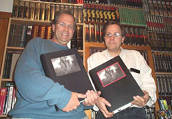 Jerad Walters of Centipede Press (right) is holding the 1 of 15 Deluxe edition (roman numeral #1 in red ink) of the limited edition Salem's Lot.�Robert Drew of Rare*Collectible*Books (left) am on the left holding the 1 of 300 numbered editions (#1 in black ink)